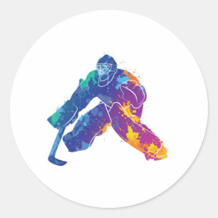 Watercolor Ice Hockey Goalie Classic Round Sticker