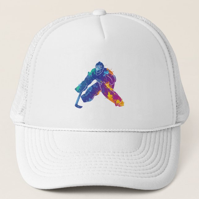 Watercolor Ice Hockey Goalie Trucker Hat (Front)