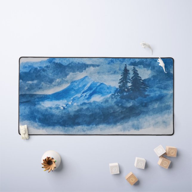 Watercolor Ice Mountains Landscape Painting Desk Mat (Kids Table)