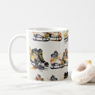 Watercolor Ice Skates with Autumn Leaves Pattern   Coffee Mug