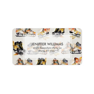 Watercolor Ice Skates with Autumn Leaves Pattern Label