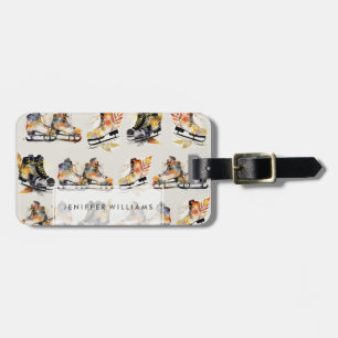 Watercolor Ice Skates with Autumn Leaves Pattern   Luggage Tag