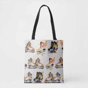 Watercolor Ice Skates with Autumn Leaves Pattern Tote Bag