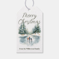 Watercolor Ice Skating on Frozen Lake Personalised