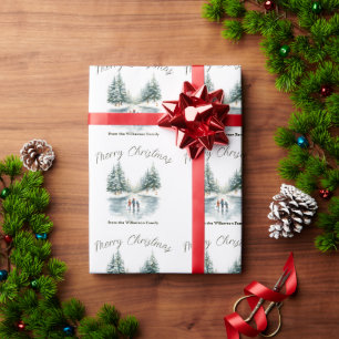 Watercolor Ice Skating on Frozen Lake Personalised Wrapping Paper