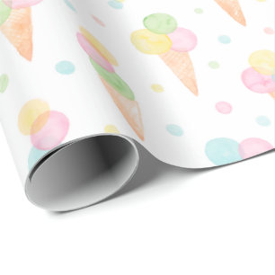 Watercolor Icecream cones in pastel colours Wrapping Paper