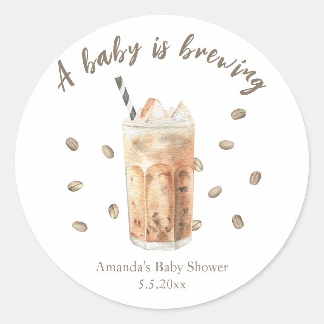 Watercolor Iced Coffee Brewing Baby shower Classic Round Sticker (Front)