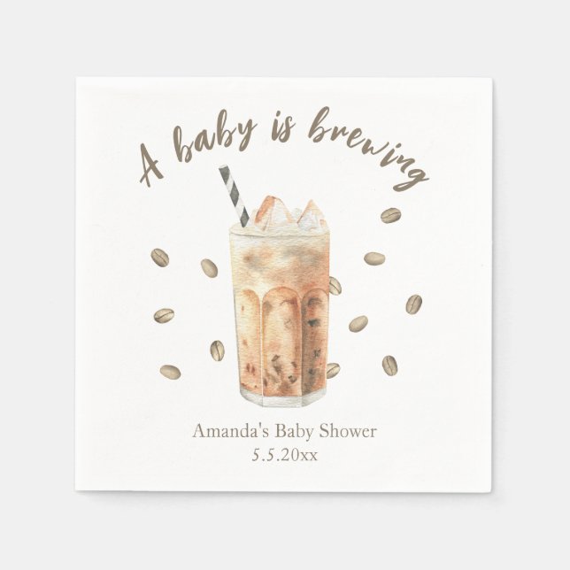 Watercolor Iced Coffee Brewing Baby shower Napkin (Front)