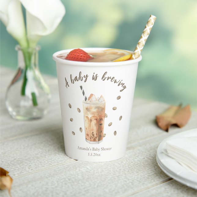 Watercolor Iced Coffee Brewing Baby shower Paper Cups (Insitu)