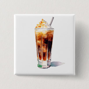 Watercolor Iced Coffee with Cream Cocktail Drink 15 Cm Square Badge