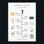 Watercolor Icon Wedding Day Timeline Program Programme<br><div class="desc">Rustic watercolor icon wedding day timeline program. This card features bride & groom,  rings,  camera,  cocktail glass,  plate setting,  music notes,  cake,  bouquet,  and retro car. For more advanced customisation of this design,  please click the "Customise further" link.</div>