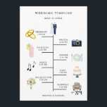 Watercolor Icon Wedding Day Timeline Program Programme<br><div class="desc">Rustic watercolor icon wedding day timeline program. This card features bride & groom,  rings,  camera,  cocktail glass,  plate setting,  music notes,  cake,  bouquet,  and retro car. For more advanced customisation of this design,  please click the "Customise further" link.</div>