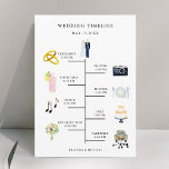 Watercolor Icon Wedding Day Timeline Program Programme<br><div class="desc">Rustic watercolor icon wedding day timeline program. This card features bride & groom,  rings,  camera,  cocktail glass,  plate setting,  music notes,  cake,  bouquet,  and retro car. For more advanced customisation of this design,  please click the "Customise further" link.</div>