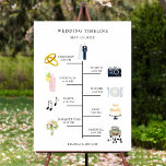 Watercolor Icon Wedding Day Timeline Sign<br><div class="desc">Rustic watercolor icon wedding day timeline program. This card features bride & groom,  rings,  camera,  cocktail glass,  plate setting,  music notes,  cake,  bouquet,  and retro car. For more advanced customisation of this design,  please click the "Customise further" link.</div>