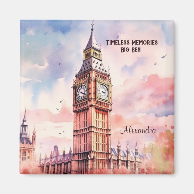 Watercolor Iconic Landmark City London Big Ben Magnet (Front)