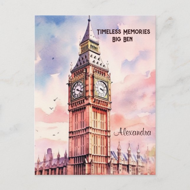 Watercolor Iconic Landmark City London Big Ben  Postcard (Front)
