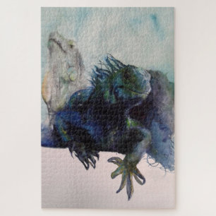watercolor iguana jigsaw puzzle