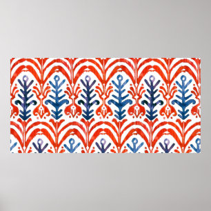 Watercolor Ikat seamless pattern. Decorative flora Poster