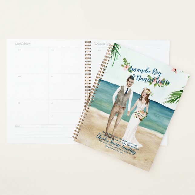 Watercolor Illustrated Beach Wedding  Planner (Display)