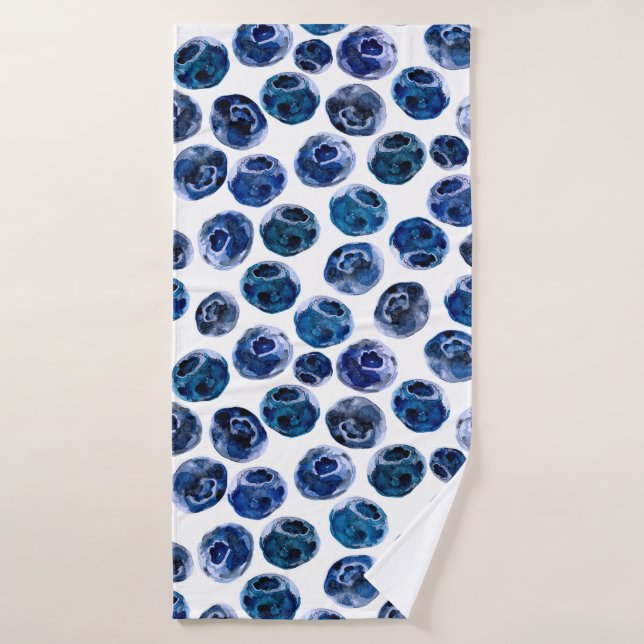 Watercolor illustrated blueberry set pattern bath towel (Bath Towel)