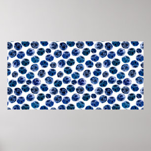Watercolor illustrated blueberry set pattern poster