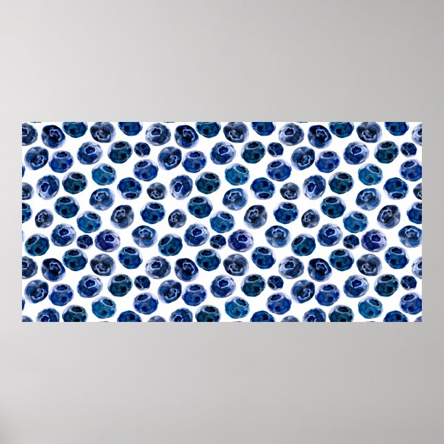 Watercolor illustrated blueberry set pattern poster (Front)