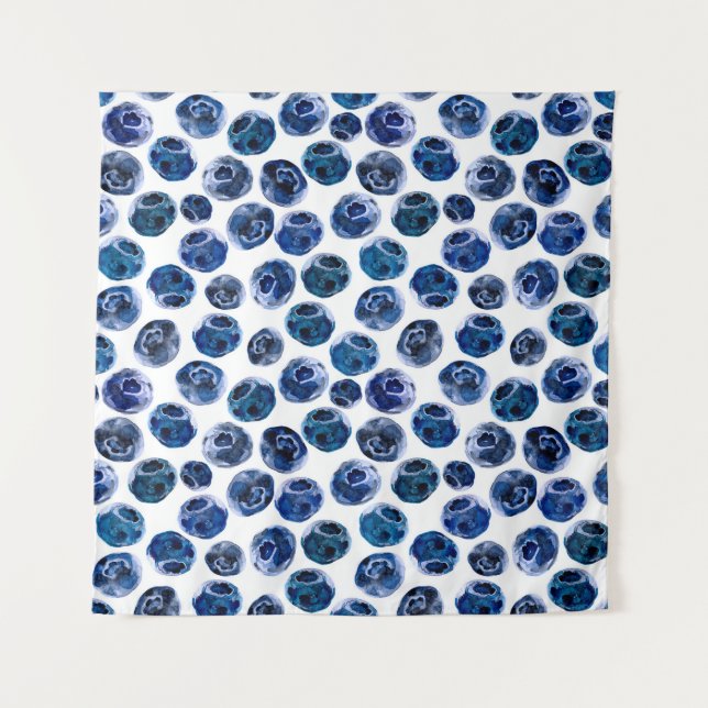 Watercolor illustrated blueberry set pattern tapestry (Front)