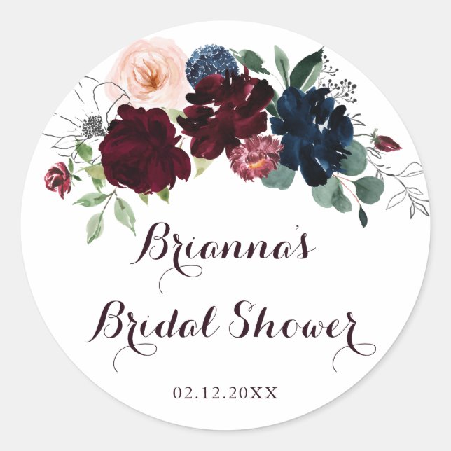 Watercolor Illustrated Fall Bridal Shower Favour Classic Round Sticker (Front)
