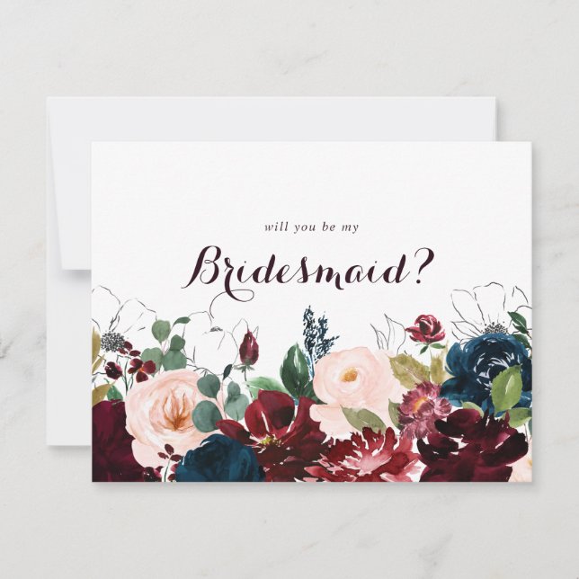 Watercolor Illustrated Fall Bridesmaid Proposal Card (Front)