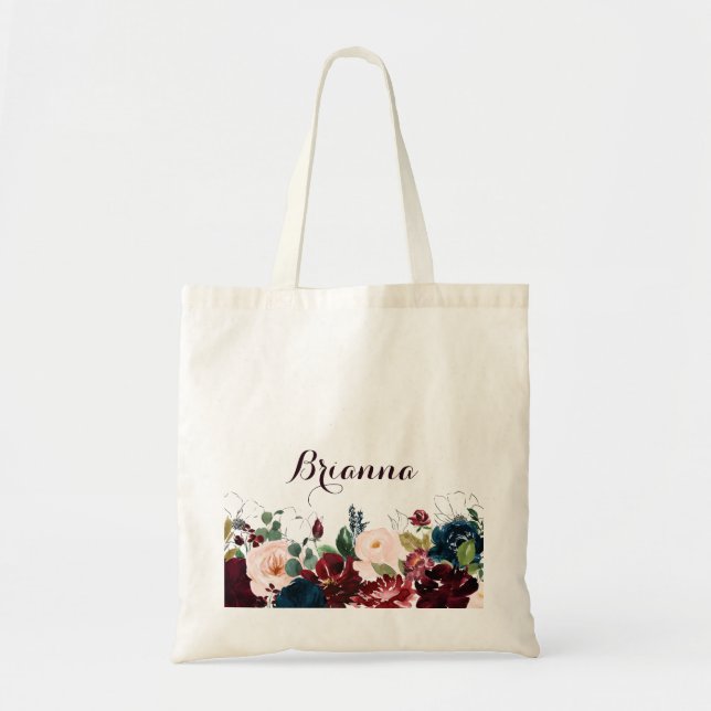 Watercolor Illustrated Fall Bridesmaid Tote Bag (Front)