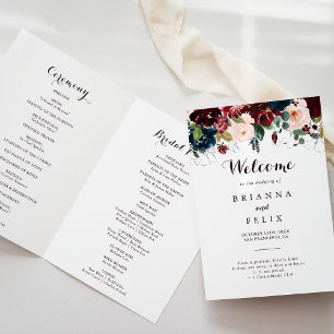 Watercolor Illustrated Fall Floral Folded Wedding Programme