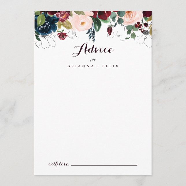 Watercolor Illustrated Fall Floral Wedding Advice Card (Front)