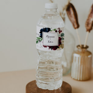 Watercolor Illustrated Fall Floral Wedding Water Bottle Label