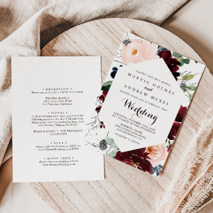 Watercolor Illustrated Fall Front & Back Wedding Invitation