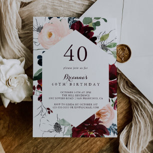 Watercolor Illustrated Floral 40th Birthday Party Invitation