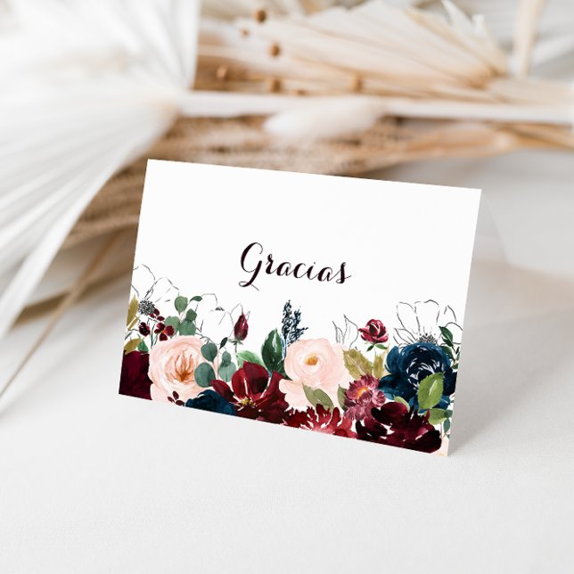 Watercolor Illustrated Folded Wedding Gracias Card (Creator Uploaded)
