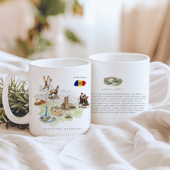 Watercolor Illustrated Map Andorra | Monogram Coffee Mug (Creator Uploaded)