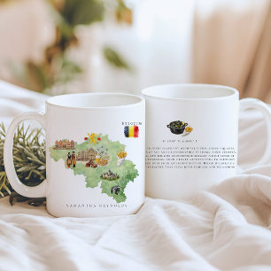 Watercolor Illustrated Map Belgium   Monogram Coffee Mug