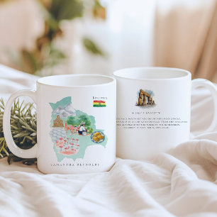 Watercolor Illustrated Map Bolivia   Monogram Coffee Mug