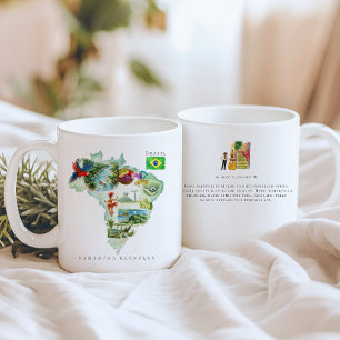 Watercolor Illustrated Map Brazil   Monogram Coffee Mug
