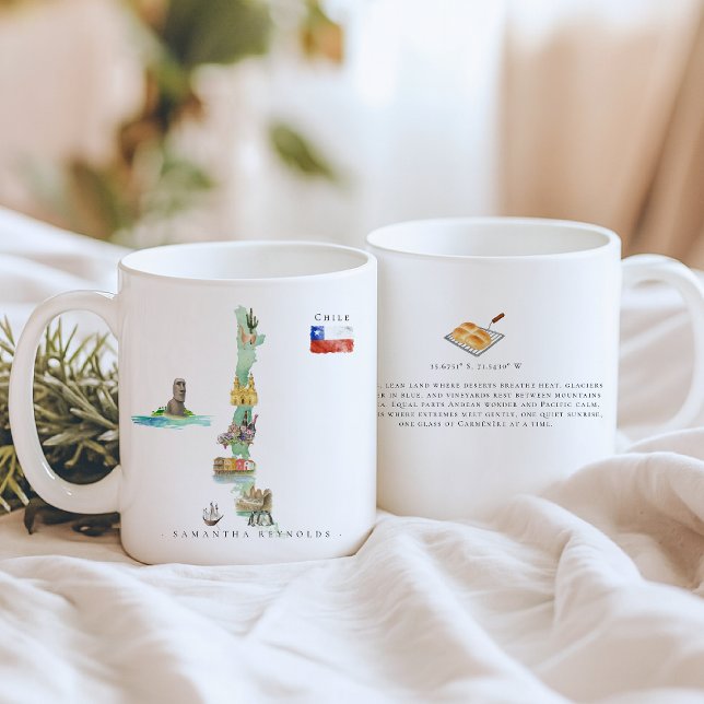 Watercolor Illustrated Map Chile | Monogram Coffee Mug (Creator Uploaded)