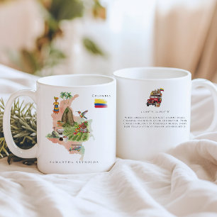 Watercolor Illustrated Map Colombia   Monogram Coffee Mug