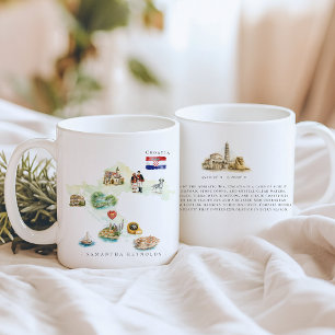 Watercolor Illustrated Map Croatia   Monogram Coffee Mug