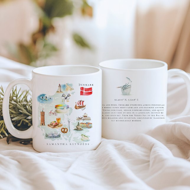 Watercolor Illustrated Map Denmark | Monogram Coffee Mug (Creator Uploaded)