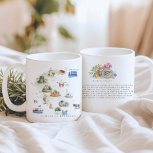 Watercolor Illustrated Map Greece   Monogram Coffee Mug