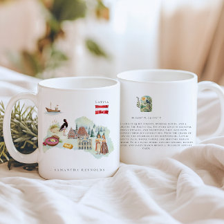 Watercolor Illustrated Map Latvia | Monogram Coffee Mug