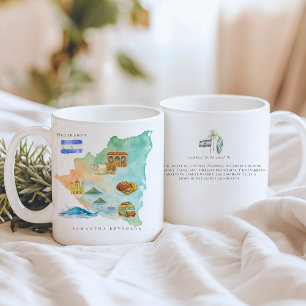 Watercolor Illustrated Map Nicaragua   Monogram Coffee Mug
