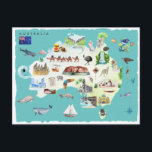 Watercolor Illustrated Map of Australia Postcard<br><div class="desc">A perfect piece of art for for anyone that loves Australia. Add your custom wording to this design by using the "Edit this design template" boxes on the right hand side of the item, or click the blue "Customise it" button to arrange the text, change the fonts and colours and...</div>