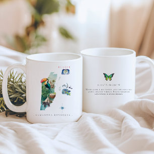 Watercolor Illustrated Map of Belize   Monogram Coffee Mug