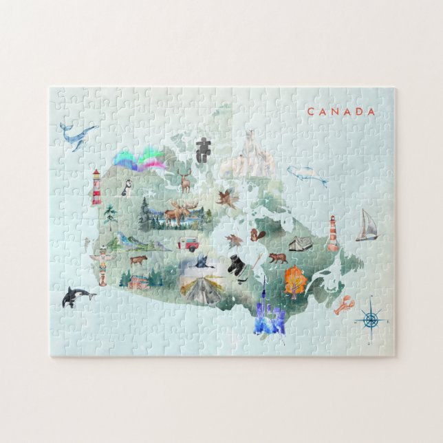 Watercolor Illustrated Map of Canada Art Jigsaw Puzzle (Horizontal)
